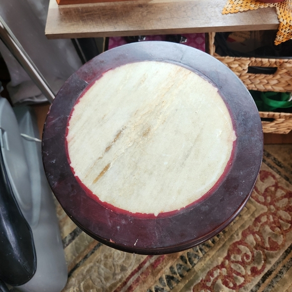 Vintage Rosewood Carved Marble Top 33" Plant Stand Planter Dark Wood Cherry 50s - Picture 8 of 12